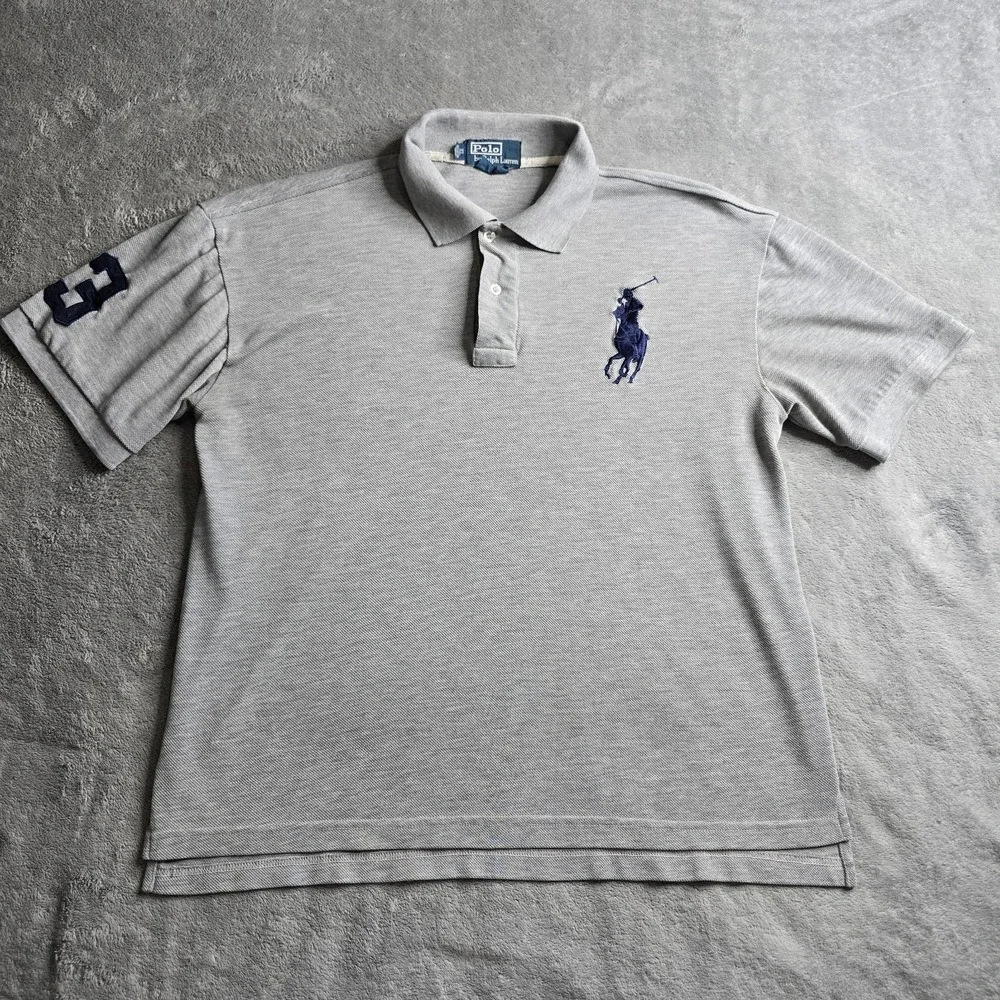 Polo Ralph Lauren Big Pony Polo Mens XL Gray Navy Pique Preppy Custom Fit